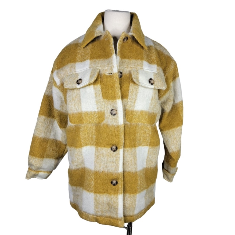 Universal Thread Womens XS Brushed Shacket Yellow Plaid Button Up - Picture 3 of 9